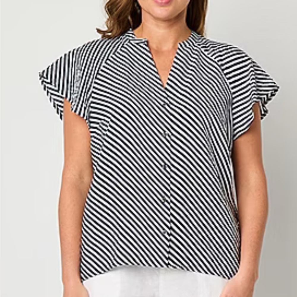 Liz Claiborne Navy and White Diagonal Striped Blouse